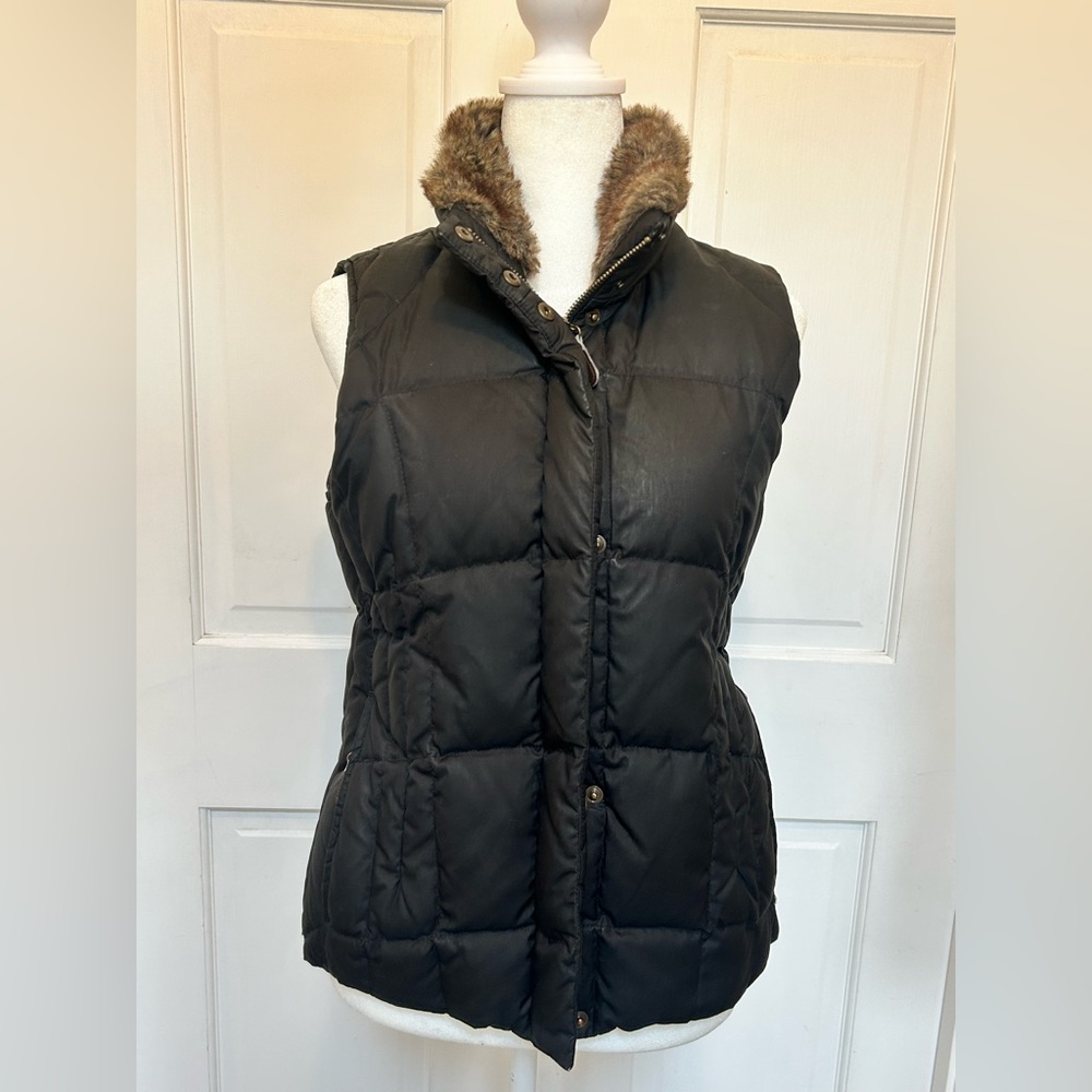 Eddie Bauer Black Quilted Vest with Faux Fur Collar
